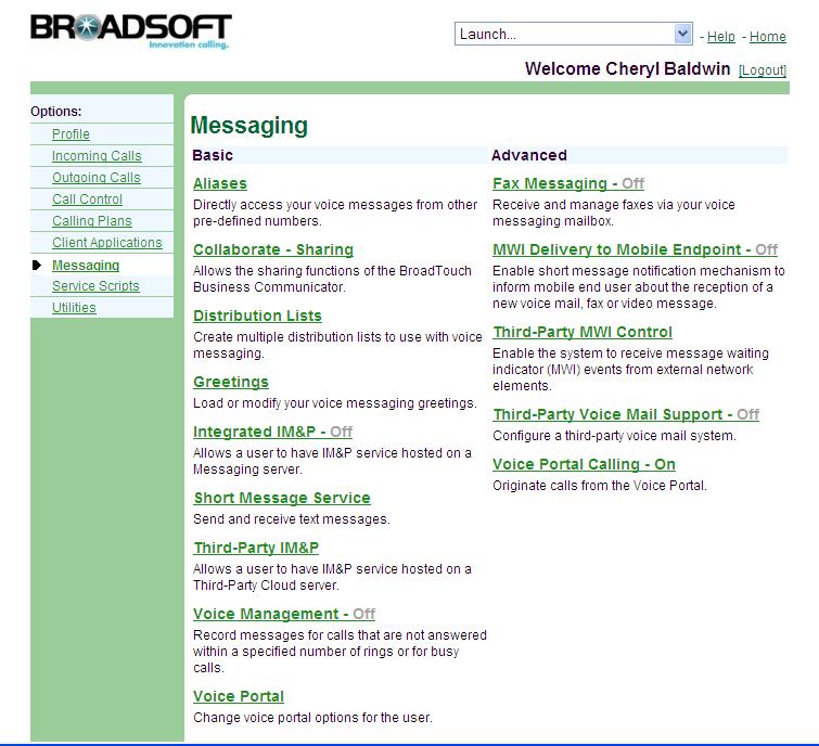 10 Messaging Use the User Messaging menu page to configure voice mail parameters, such as distribution lists or greetings.