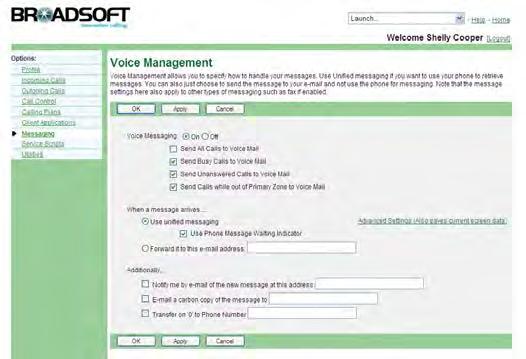 The Voice Management service allows you to configure the handling of your voice messages. 10.9.