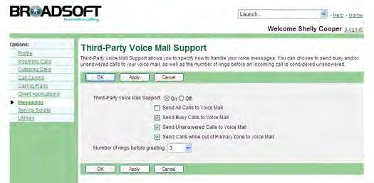 10.14 Third-Party Voice Mail Support Use this menu item on the User Messaging menu page to configure a third-party voice mail system.