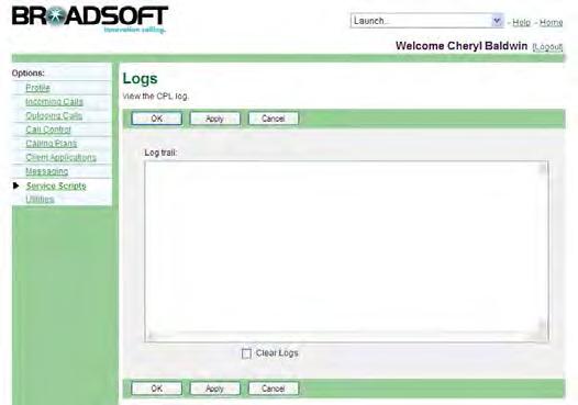 11.4 Logs Use this menu item on the User Service Scripts menu page to view and clear the CPL log. The Logs service allows you to examine the CPL log file. 11.4.1 View and Clear CPL Log Use this procedure to view the CPL log and clear the log, if you wish.