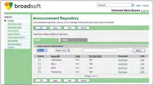 3.4 Announcement Repository Your Announcement Repository is a repository for all your custom announcements that you use in your services and allows you to add, modify, or delete announcements.