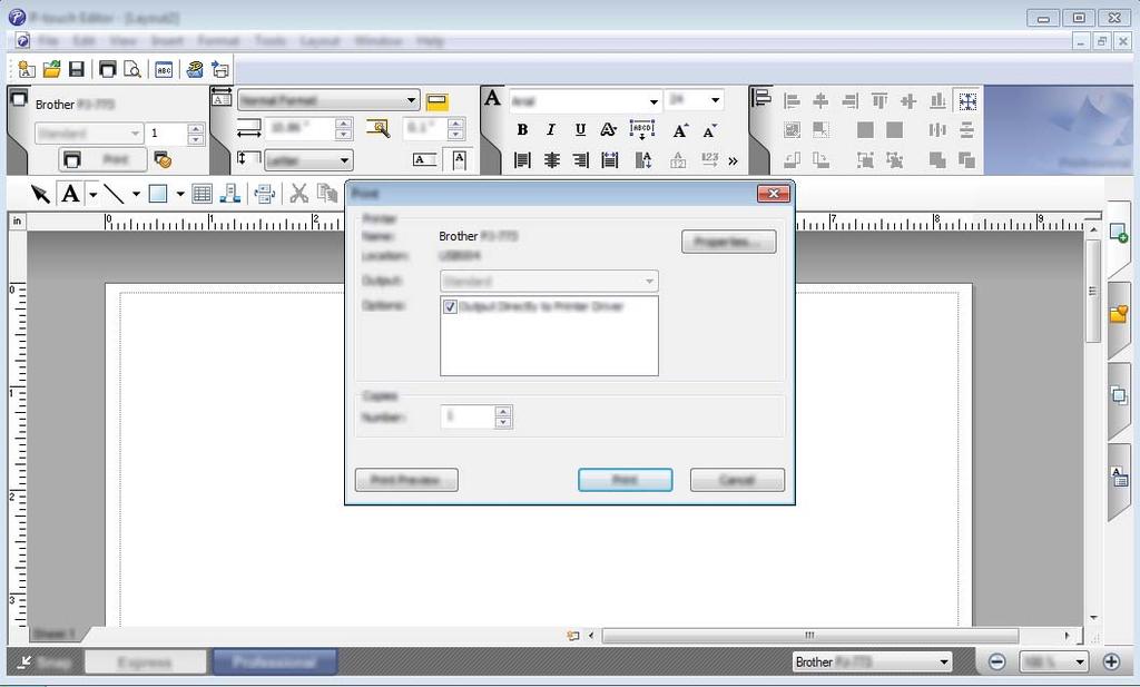 (Configure the printing settings in the [Print] screen before printing.) Professional mode 6 This mode allows you to create layouts using a wide-range of advanced tools and options.