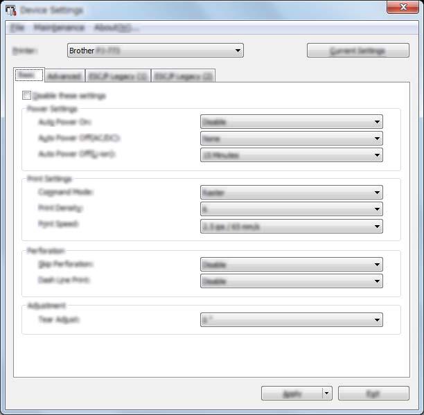 Changing the Printer Settings Settings Tabs 3 Basic Tab 3 3 1 2 3 4 5 6 7 8 9 1 Auto Power On Specifies how the printer responds when connected to an AC or DC power outlet or when the battery is