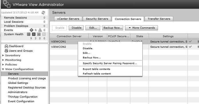 Chapter 5 To manually backup the View Composer database follow these steps: 1. Log in to the View Administrator console. 2.