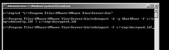 Chapter 5 6. The second step is to import the decrypted file, again using the vdmimport tool. Run the following command: vdmimport f [decrypted file] The following screenshot shows how to do this: 7.