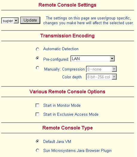 SMART CAT5 SWITCH 16 IP. 17. Remote Console Settings From the Smart 16 IP Menu click Remote Console Settings. The Remote Console Settings window appears. See Figure 11.