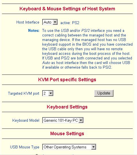 SMART CAT5 SWITCH 16 IP. Figure 14 Keyboard & Mouse Settings The elements of the Keyboard & Mouse Settings are explained below. Host Interface Only Auto or PS/2 are active.