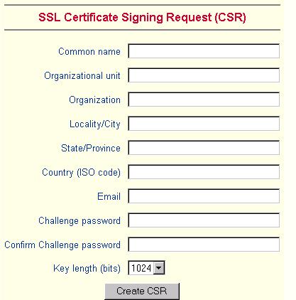 SMART CAT5 SWITCH 16 IP. 1. From the Security Settings page choose Create your own SSL certificate. The window appears as in Figure 31. Figure 31 CSR 2.