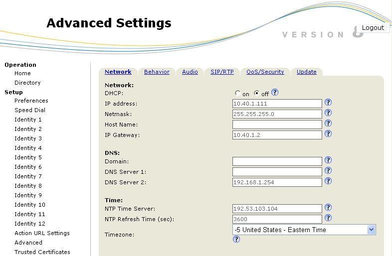 5.2. Administer Advanced Settings Select Setup > Advanced from the left navigation to display the Advanced Settings screen.