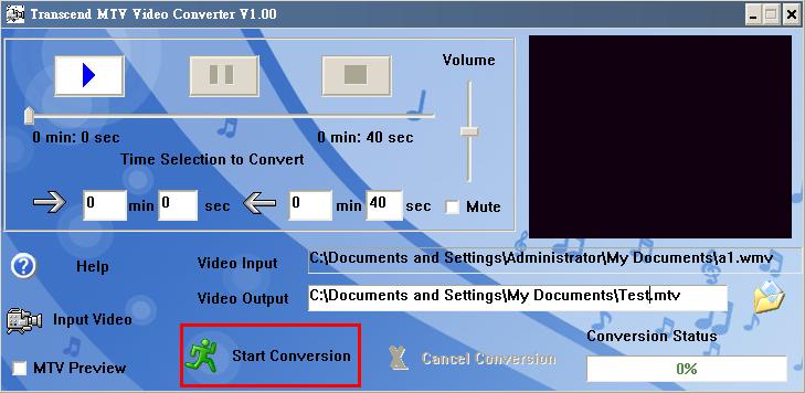 3. After you select a Video file for conversion to the.mtv format, click on the Video Output button to select a destination for the converted file.