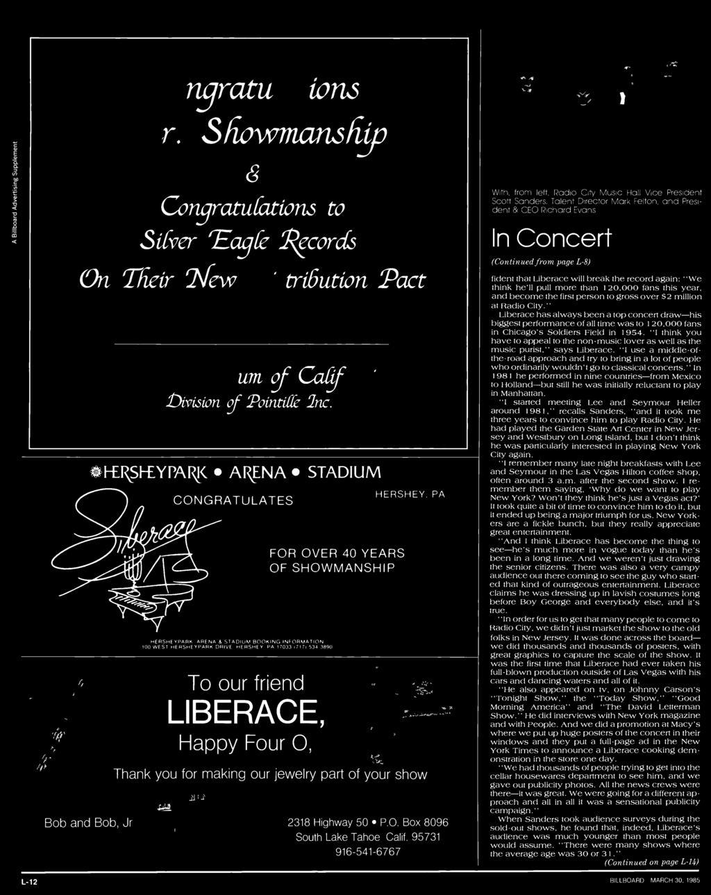 In Concert (Continued from page L -8) fident that Liberace will break the record again: We think he'll pull more than 120,000 fans this year, and become the first person to gross over $2 million at