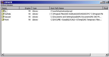 Browsing a SAS Data Library During an interactive SAS session, the LIBNAME window enables you to investigate the contents of a SAS data library.
