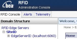 Overview of the Telemetry Console Extension Displaying the Telemetry Console Extension When you launch the Edge Server Administration Console, the Console appears with three tabs, RFID Console,