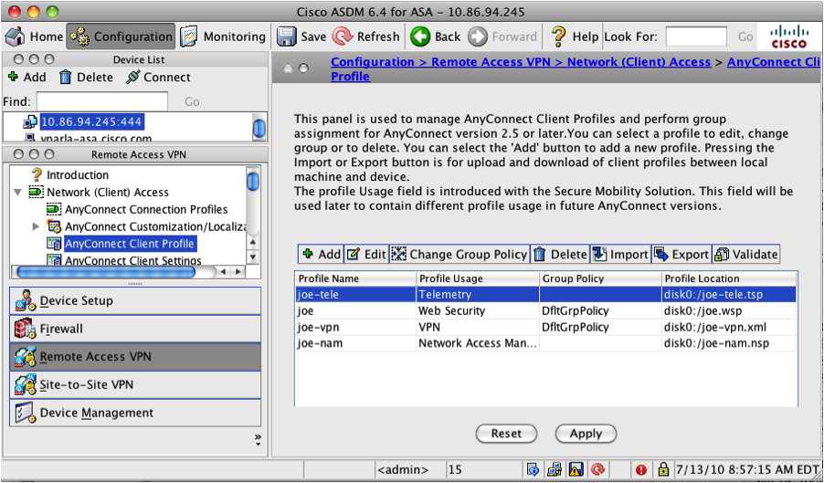 Integrated in ASDM on ASA Profile for VPN is ported from previous Versions Profiles for