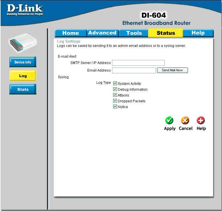 Log The Broadband Router keeps a running log of events and activities occurring on the Router. If the device is rebooted, the logs are automatically cleared.