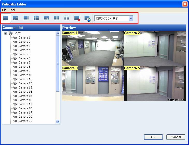 4 Configuring the Channel 3. Click the Matrix Setting button to arrange the matrix. This window appears. Figure 4-3 4. Select a type of screen division and select the display ratio.