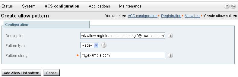 Optional configuration steps Registration restriction configuration (optional) The aliases that endpoints can register can be limited using either an Allow (white) list or a Deny (black) list.