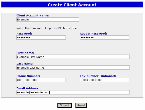 3.2 Create New Client Account To create a Client Account, select Create Client from the Client Accounts sub folder under the Accounts folder.
