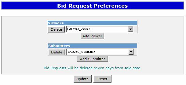 6.3 Bidding Preferences The Bid Request Preferences option is selectable if the account has access to Bid Request functionality.