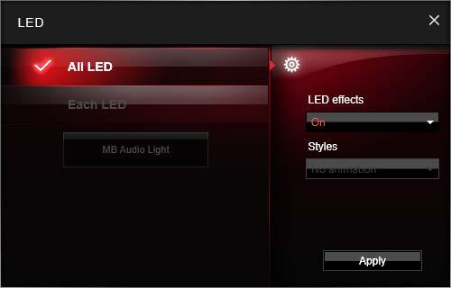All LED - controls all LEDs on your motherboard and graphics cards.