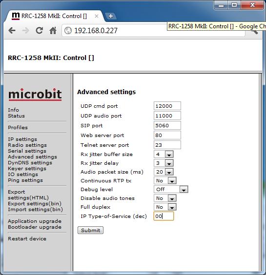 Advnced settings Under dvnced settings it is possible to chnge the defult port numbers used by the RRC.