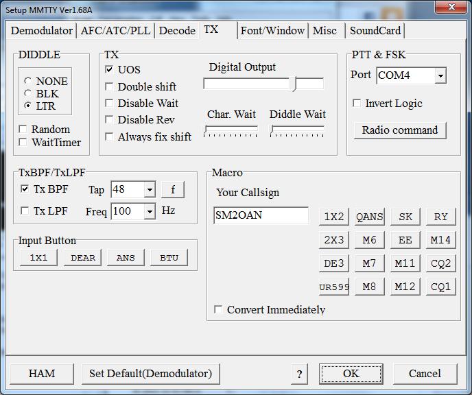 RTTY with MMTTY The Remoterig specific settings to use MMTTY for RTTY is shown below.