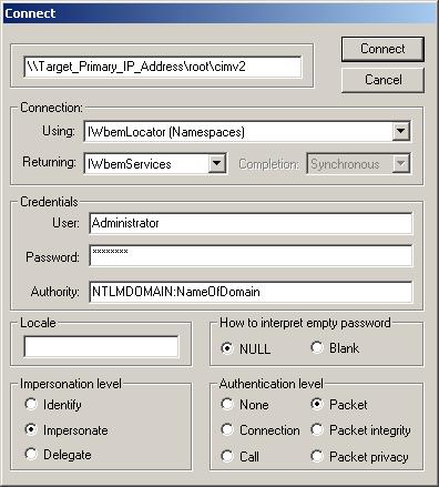 Windows Management Instrumentation Troubleshooting for Orion APM 7 4. Enter \\Target_Primary_IP_Address\root\cimv2 in the field at the top of the dialog box.