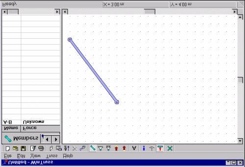 Fig. 8 Sketching the first member of the truss The window with the first member sketched should resemble the picture shown in Fig. 8. Next, place the mouse cursor over the ending joint (Joint B) of the first member on the screen.