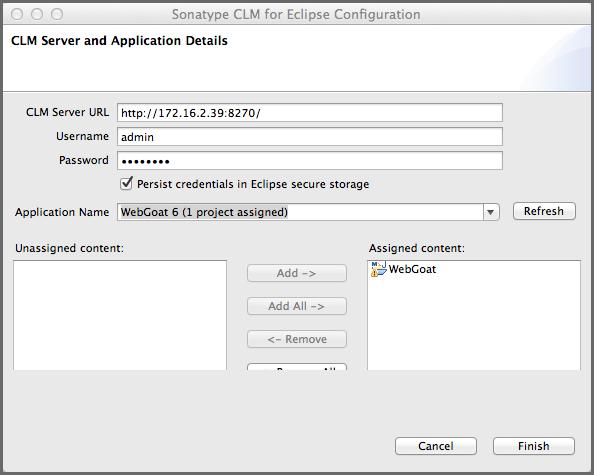 Sonatype CLM - IDE User Guide 7 Figure 3.3: Sonatype CLM for Eclipse Configuration Dialog CLM Server URL The CLM Server URL input field has to be configured with the URL of your Sonatype CLM server.