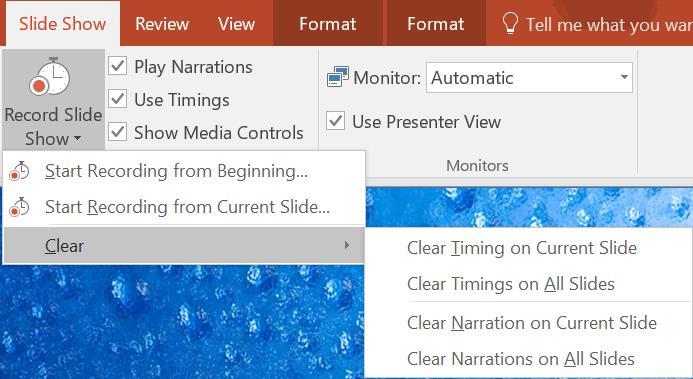 Remember that narrations will only be recorded on the slide; you will need to finish the narration for that slide wait a moment, then click to go to the next slide.