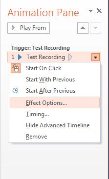 Audio options allow you to set up how the audio clip plays in the slide. Either manually on the click or automatically when you bring up the slide. 3.