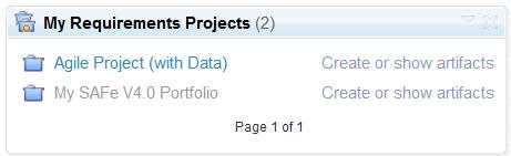 On your dashboard, you should see all of the project areas you ve created in the My Requirements Projects widget: FOLDERS In this section, you update the folder structure to provide a place to store