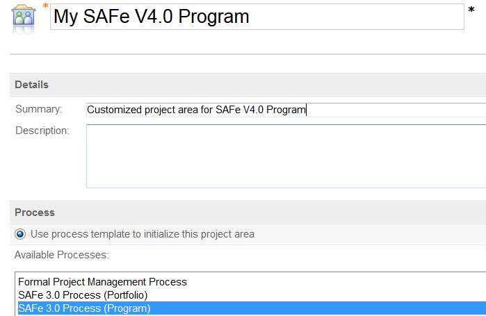 7. In another browser tab, launch RTC s Administration Page, log on as an Administrator and Select Project Areas > Create > Project Area. 8. Create a second project area for the SAFe V4.