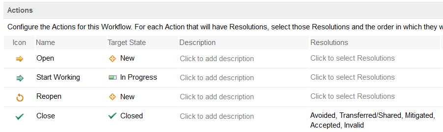37. Specify the Start Action, Resolve Action, Reopen Action