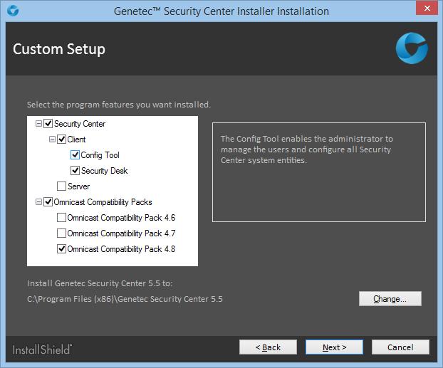 Installing Security Center 6 To change the installation folder, click Change to change the installation folder, and click Next 7 On the Language Selection page, select the user interface language for