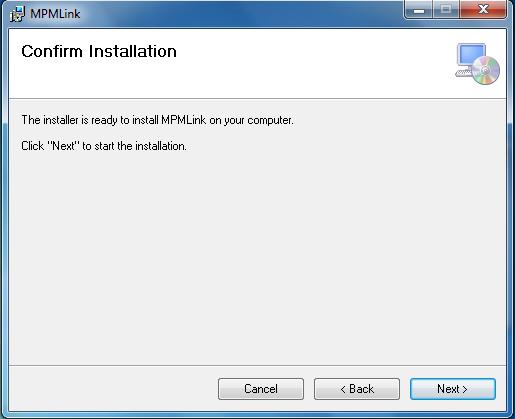 Click Next on the Confirm dialog to start the installation. The Progress dialog will report installation status.