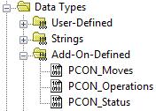 For the Data Type, select the new UDT s that were imported with the AOI s. The next figure shows input and output tags for the PCON controller in this example.