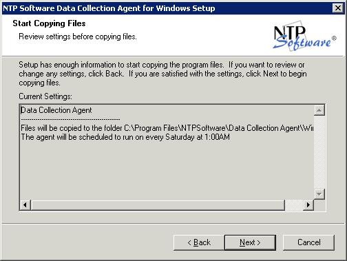 12. In the Start Copying Files dialog box, review your agent and web application configuration information.