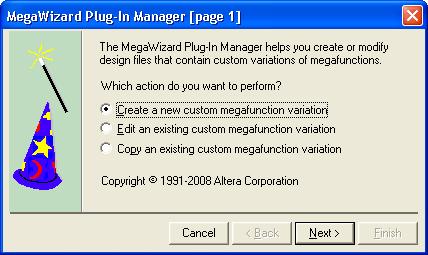 MegaWizard Plug-In Manager Page Descriptions MegaWizard Plug-In Manager Page Descriptions This section provides descriptions of the options available on the individual pages of the ALTFP_SQRT wizard.