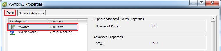 In the [Ports] tab, choose [vswitch] and click