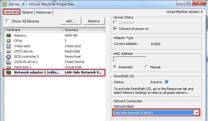 In the [Hardware] tab, choose [Network adapter].