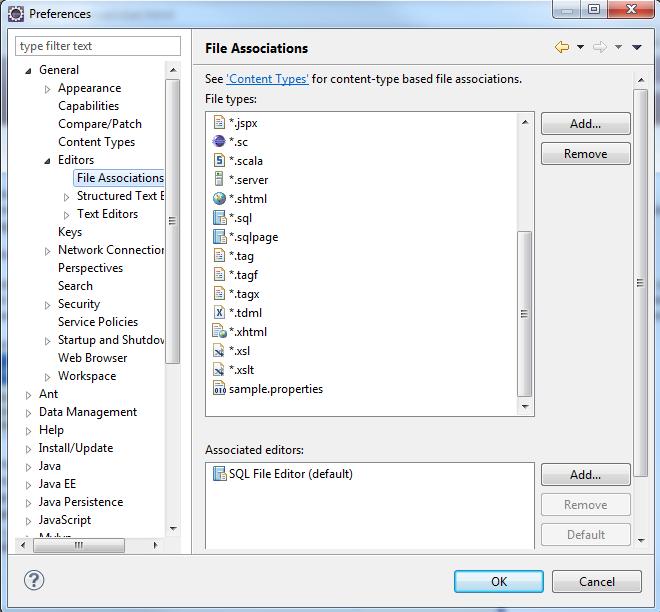 In the left menu, select Editors -> File Associations. Click 'Add'.