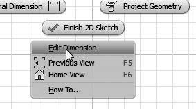2-12 Learning Autodesk Inventor 2. The message Select Geometry to Dimension is displayed in the Status Bar area at the bottom of the Inventor window.