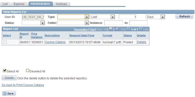Once posted, the Reports are accessible at the List tab with the same Report ID number as in the Administration list of report.