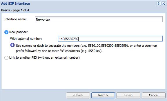 Overview: You can configure Kerio Operator to send and receive calls using a SIP trunk from NexVortex. Prerequisites: The telephone number or numbers assigned to you by NexVortex.