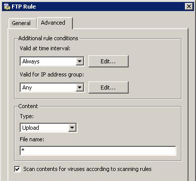 2.11 Antivirus Scanning Configuration Figure 2.35 FTP rule allowing upload of any file Notes: 1.