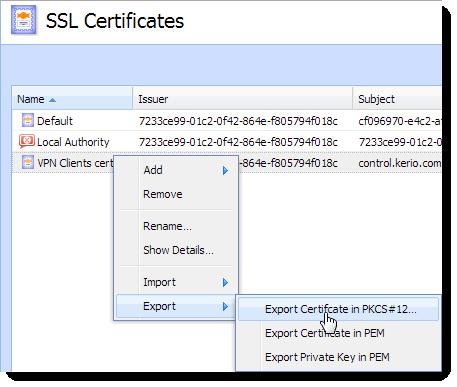 Configuring IPsec VPN client on Apple OS X with machine authentication by SSL certificate Figure 1 Export Certificate in PKCS#12 Importing the certificate Import the SSL certificate to the Keychain