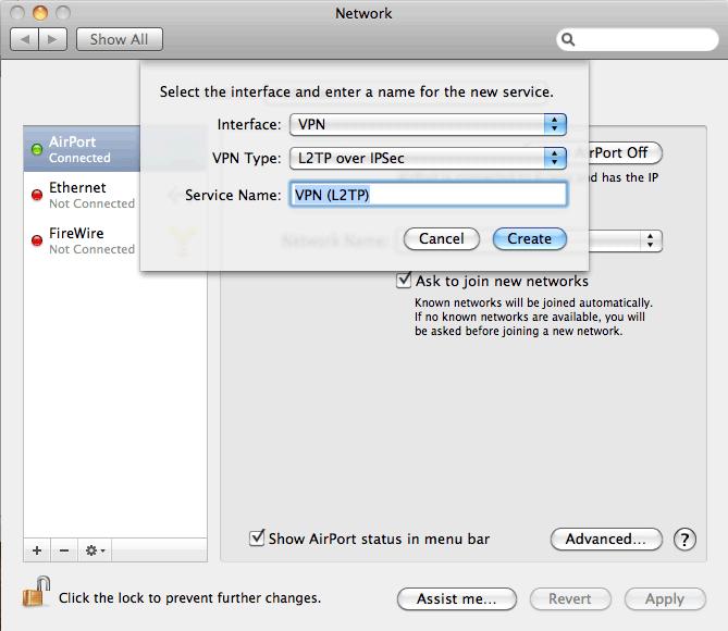Configuring IPsec VPN client on Apple OS X with machine authentication by SSL certificate Figure 3 The Network dialog Do not use IP address instead of the Kerio Control hostname. 5.