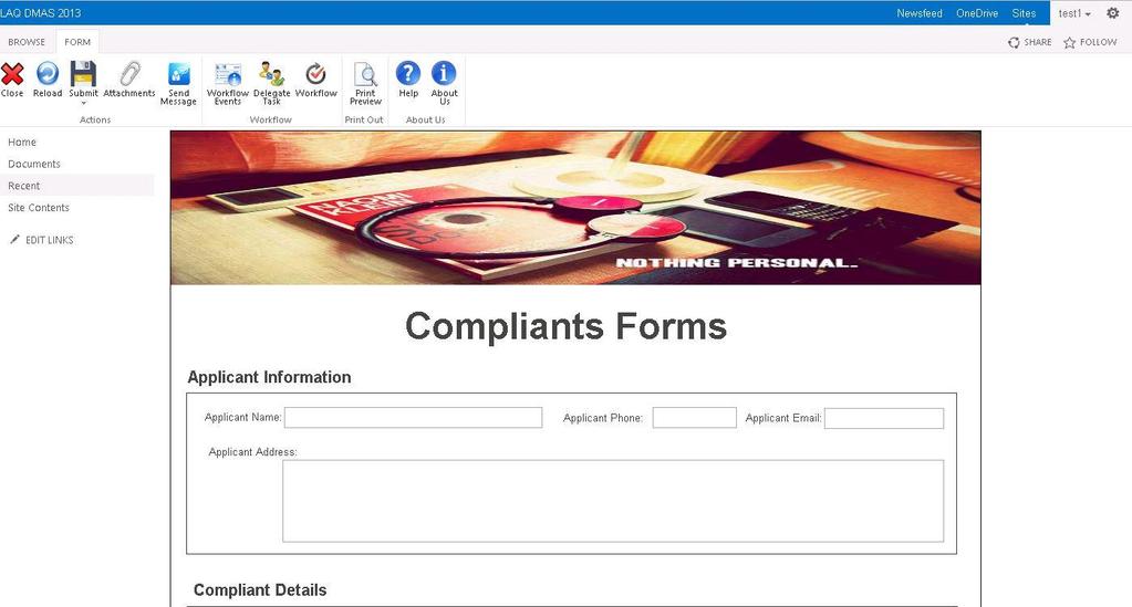 18.2 Form Ribbons SPARK Forms Ribbon is located at the top side of the form page. The main tab name of the ribbon is "Form" and it contains four main groups (Actions, Workflow, Print Out and Help).