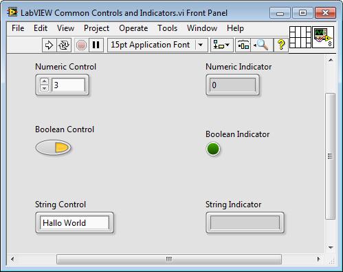 A Control is an element on the Front Panel where the user can change the value (interact with it), while an Indicator is an element only for information, i.e. the user cannot interact with it.